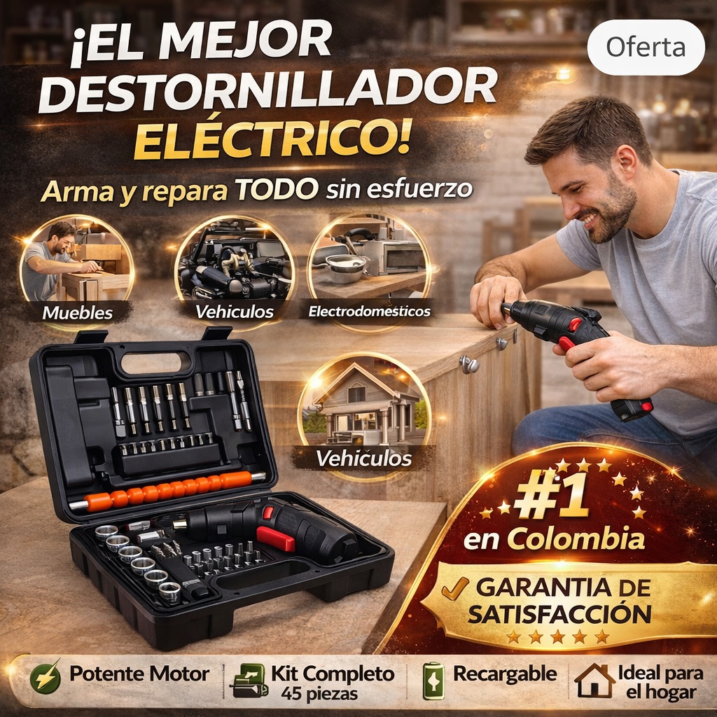 🔧 Arma, repara y ahorra tiempo con el Destornillador Eléctrico Recargable 45 Piezas PowerBit Pro ®
