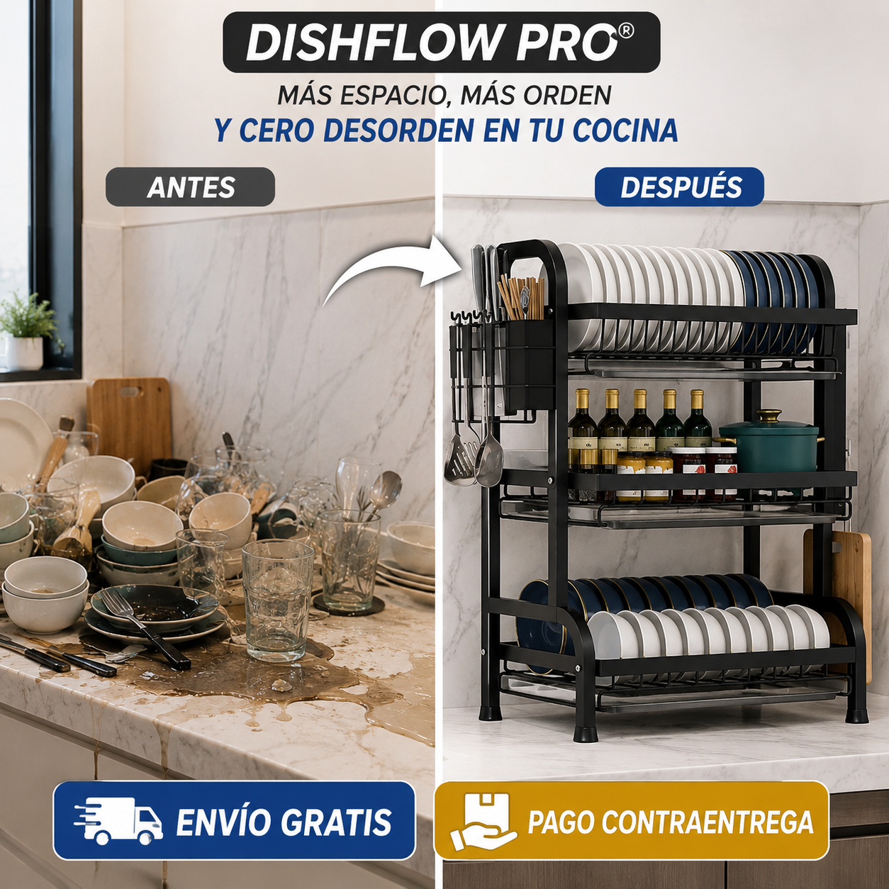 Escurridor De Loza 3 Niveles DishFlow Pro®