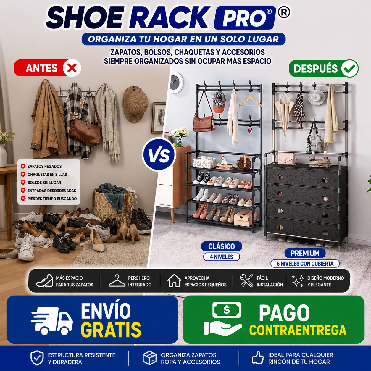 Organizador Multifuncional Zapatero y Perchero ShoeRack Pro®