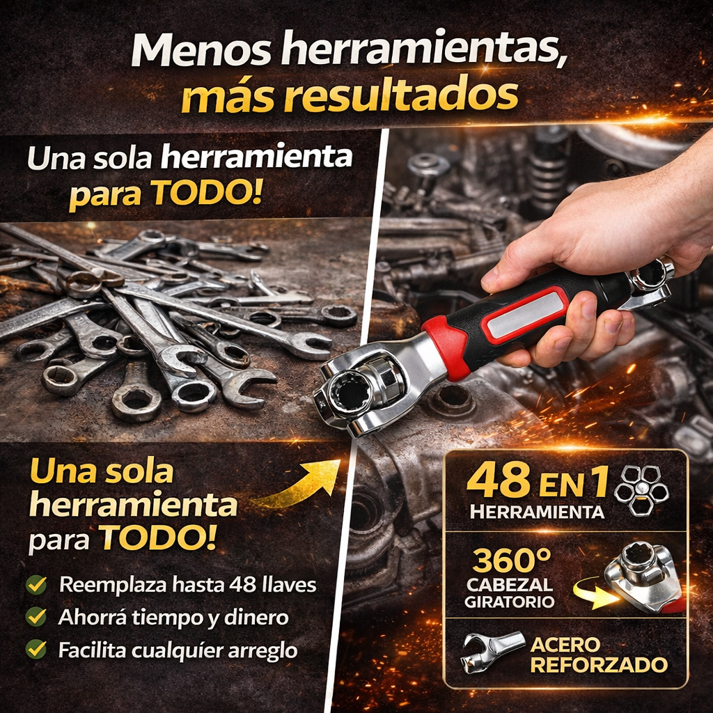 Llave Universal 48 en 1 ® – Ajusta cualquier tuerca en segundos