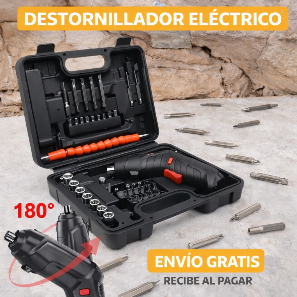 Set Destornillador Eléctrico Recargable 45 Piezas PowerBit Pro®