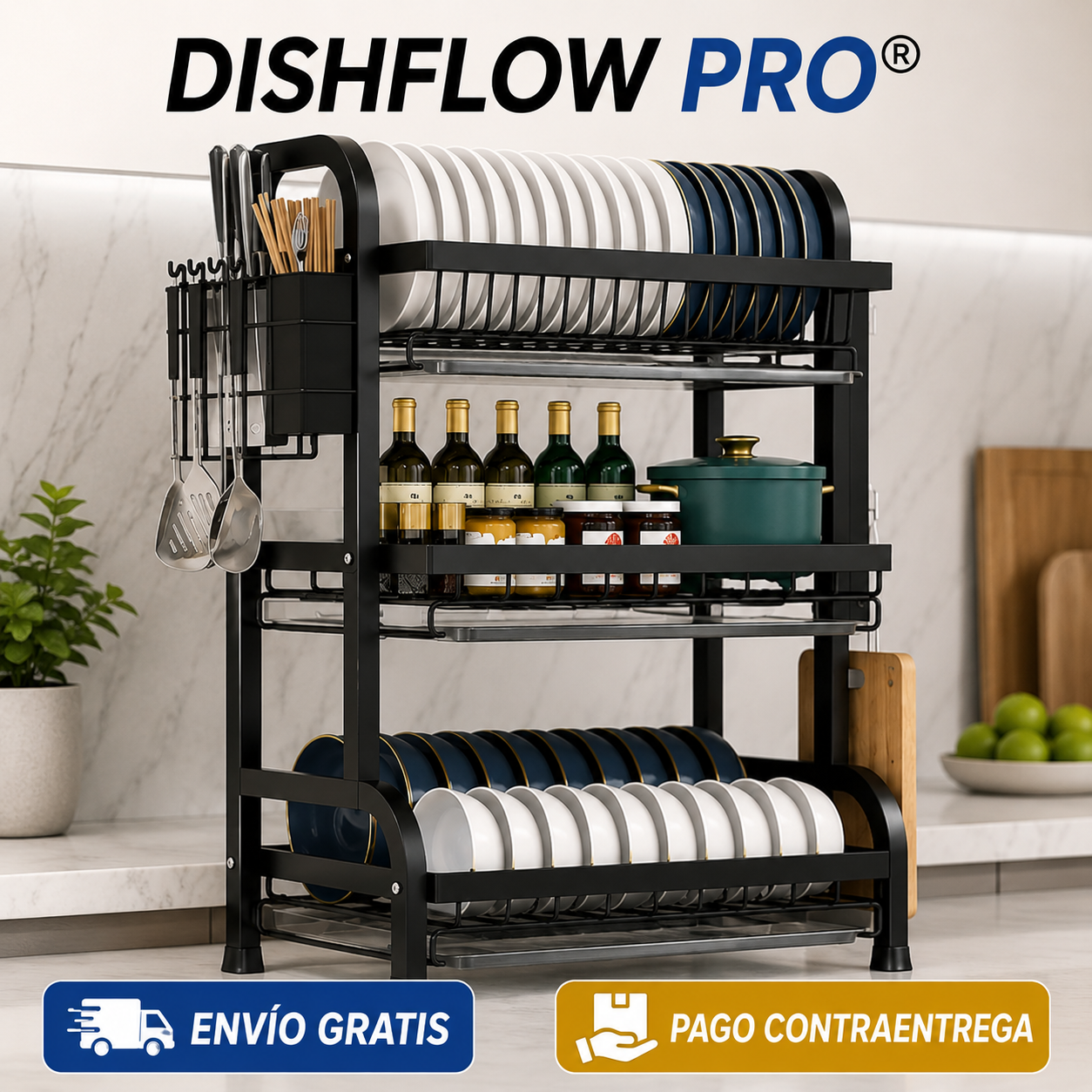 Escurridor De Loza 3 Niveles DishFlow Pro®