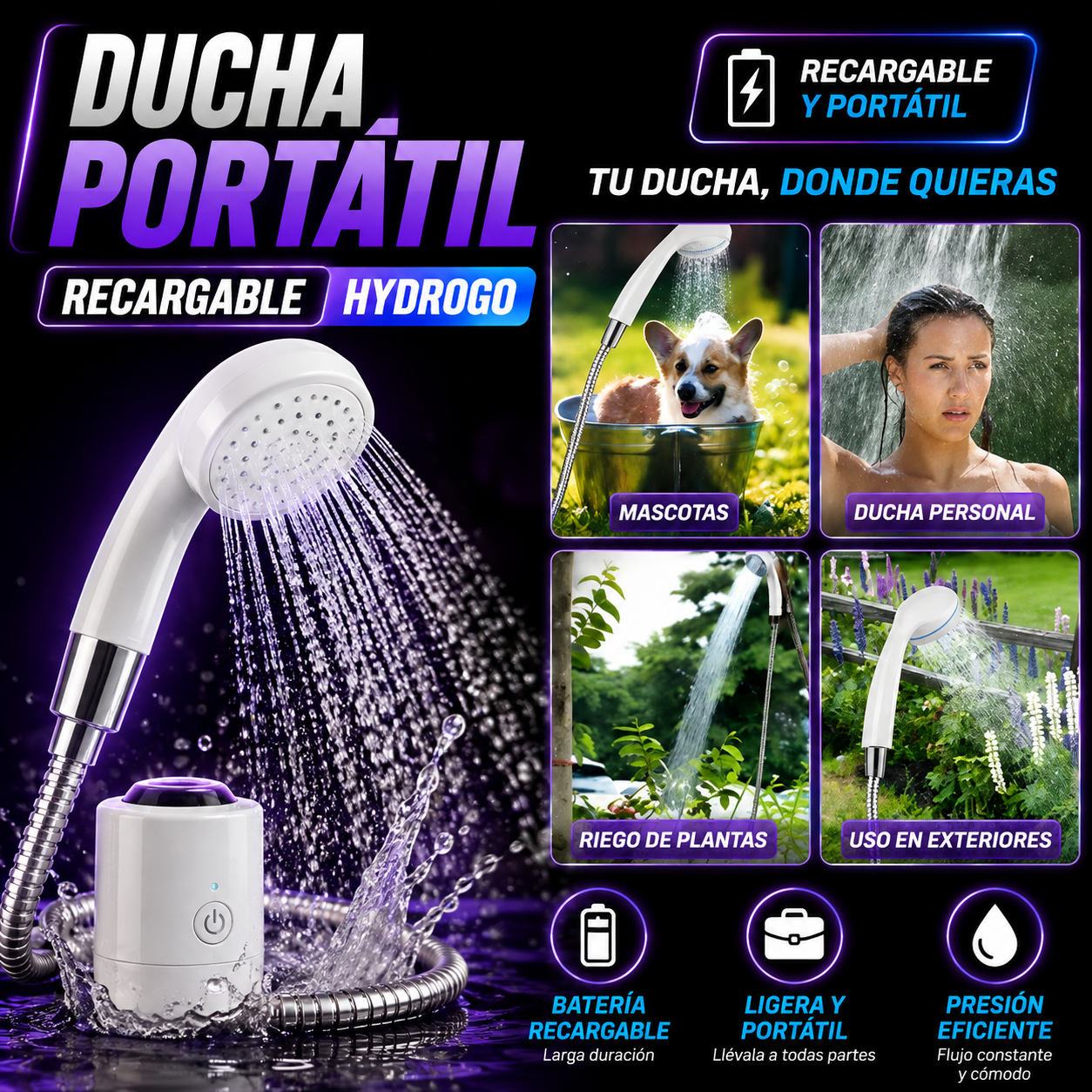 Ducha Portátil Recargable HydroGo®