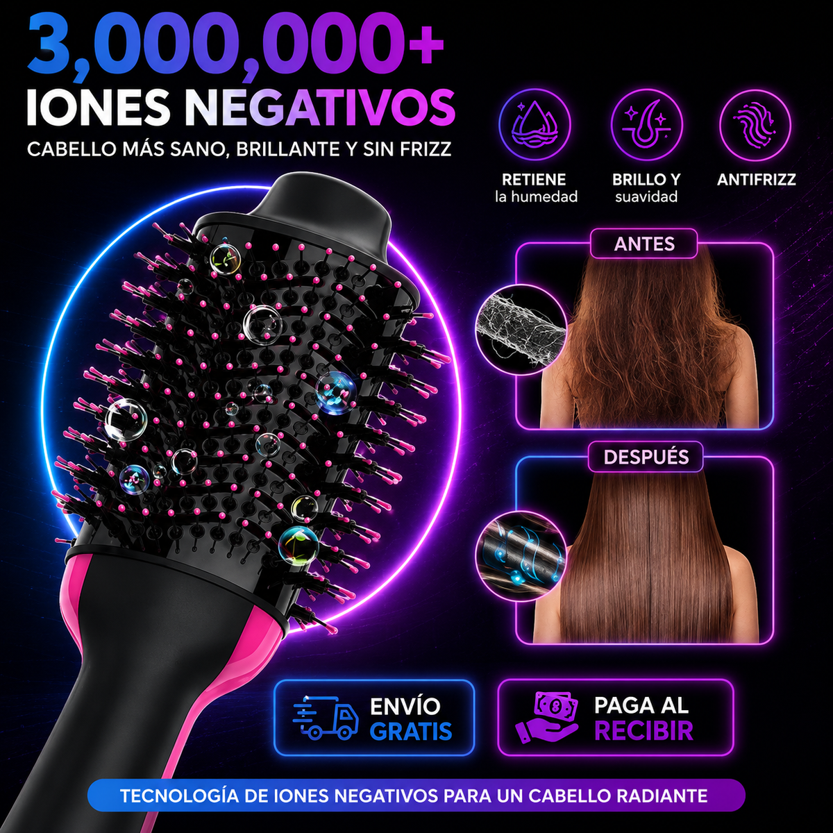 Cepillo Secador Voluminizador 3 en 1 VolumiBrush OneStep®