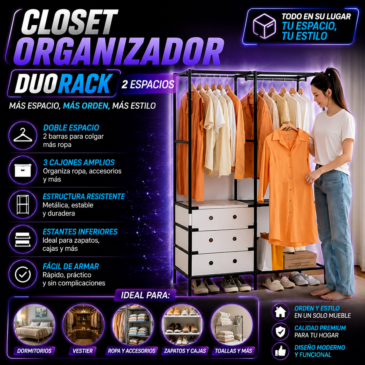 Closet Organizador 2 Espacios DuoRack®